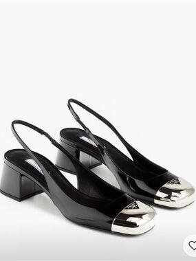Prada Black Patent Slingback Pumps with Metal Cap